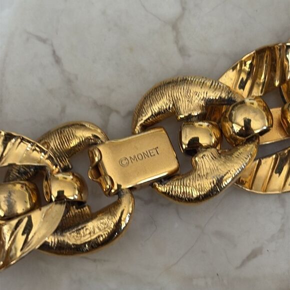 Vintage Monet Heavy Fancy Gold Tone Choker Chunky Necklace 95g - Picture 6 of 8